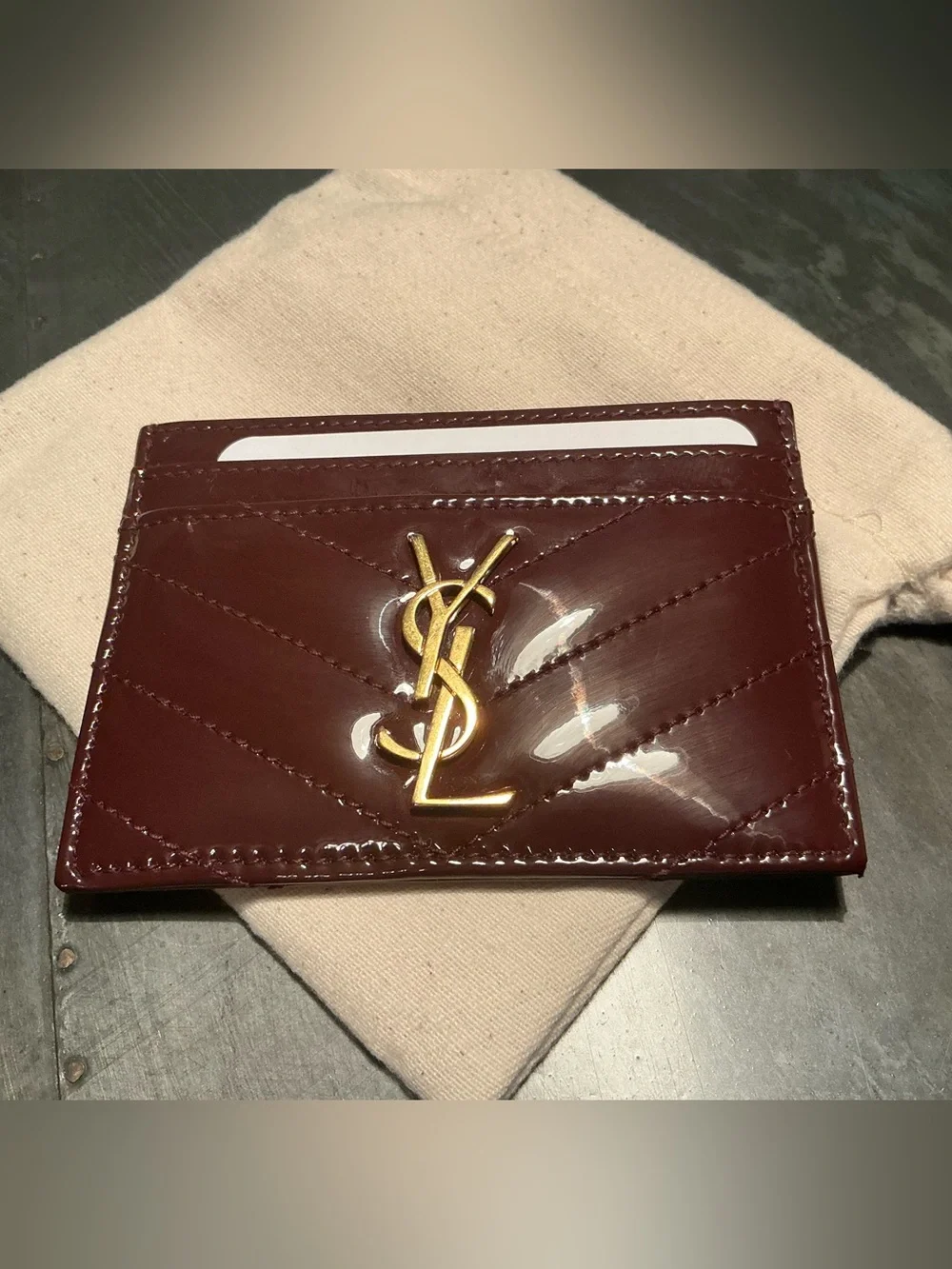Authentic Yves Saint Laurent Dark Wine Patent Leather Card Holder